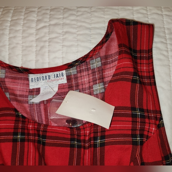 Vintage 1970s 1980s Red Plaid Maxi Dress by Bedford Fair NOS - Picture 7 of 12